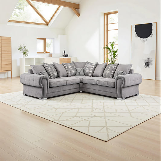 Verona Scatterback Corner Sofa UK – Luxury Grey Fabric Corner Sofa for Modern Family Living