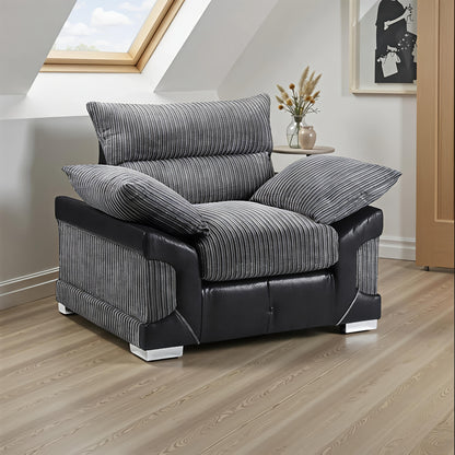 Naples Jumbo Cord Armchair UK – Luxury Grey Fabric Accent Chair for Modern Living Rooms