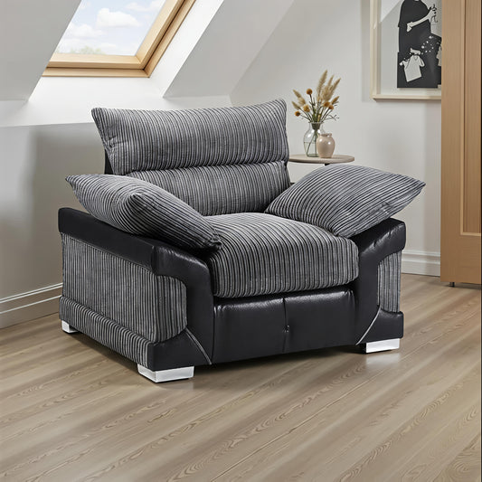 Naples Jumbo Cord Armchair UK – Luxury Grey Fabric Accent Chair for Modern Living Rooms