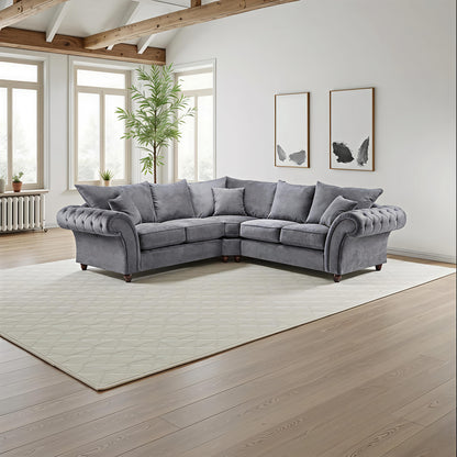 Verona Charcoal Plush Corner Sofa UK – Luxury Chesterfield Style Scatterback Corner Sofa for Modern Living Rooms