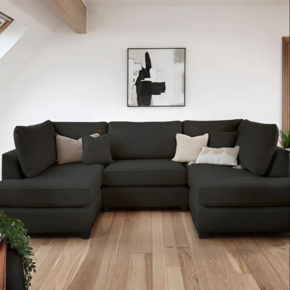 Aspen Black U Shape Corner Sofa – Modern Fabric Family Sofa UK