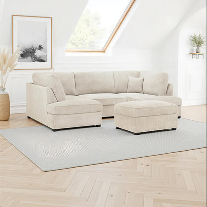 Carnaby Cinema Cream Boucle U Shape Corner Sofa with Footstool – Luxury Fabric Sofa UK
