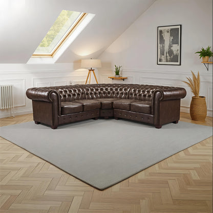 Oxford Brown Leather Chesterfield Corner Sofa – Luxury Corner Sofa UK