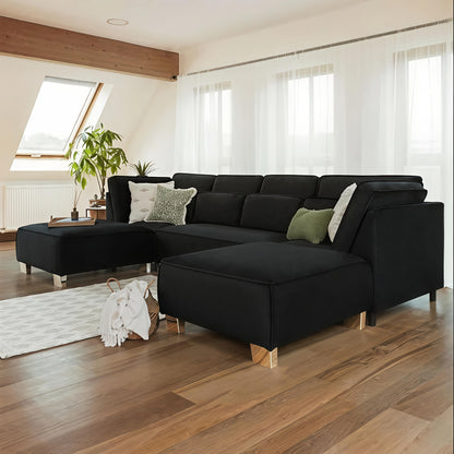 Oslo Black U-Shape Corner Sofa – Modern Fabric Corner Sofa