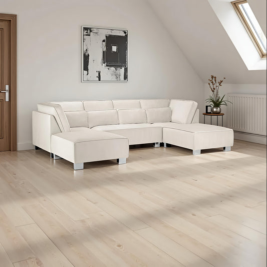 Aspen Cream U-Shape Corner Sofa – Modern Fabric Corner Sofa