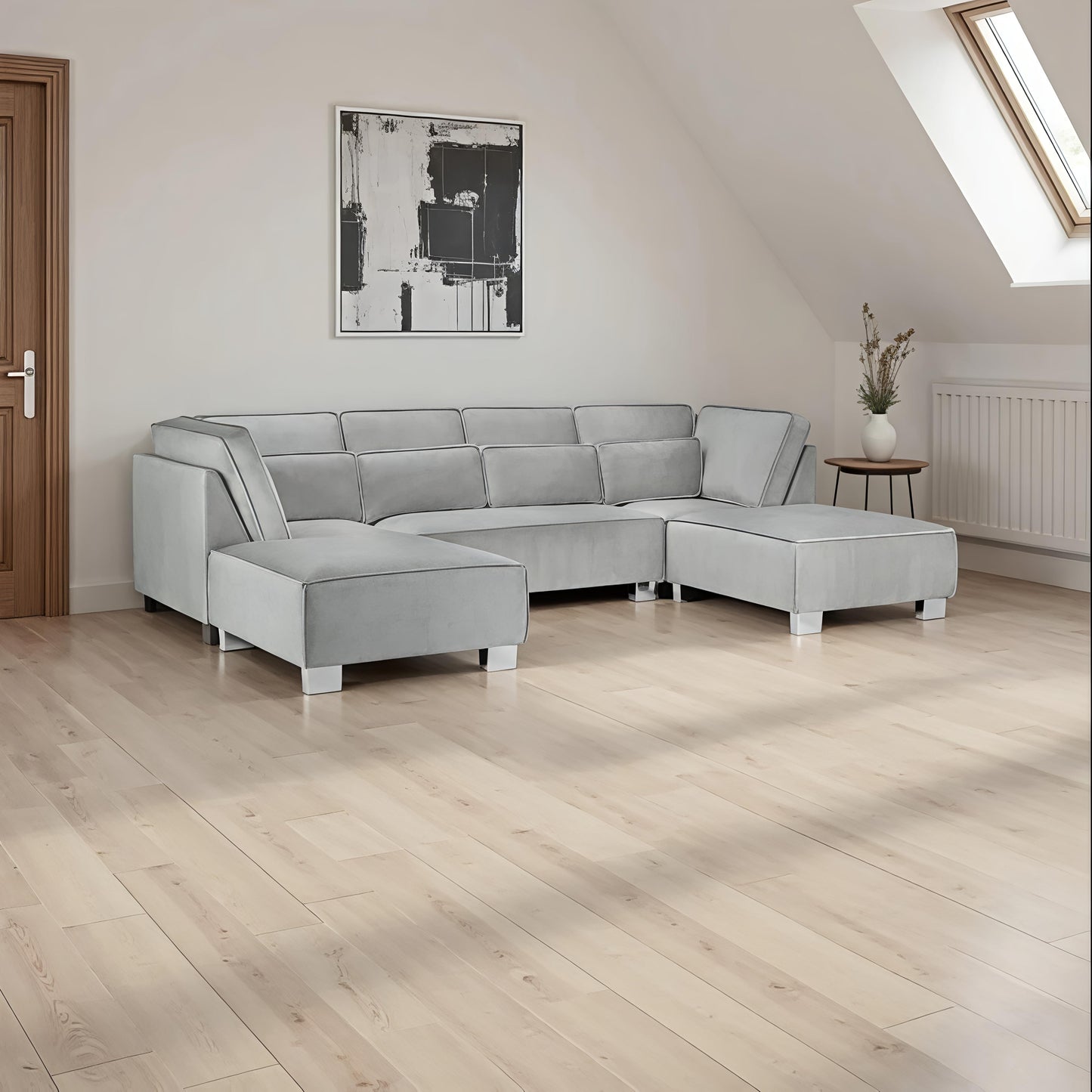 Aspen Silver U-Shape Corner Sofa – Modern Fabric Corner Sofa