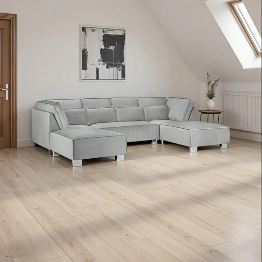Aspen Silver U-Shape Corner Sofa – Modern Fabric Corner Sofa