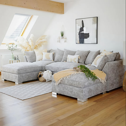Bishop Platinum U-Shape Corner Sofa UK – Luxury Scatterback Fabric Sofa for Modern Living Rooms
