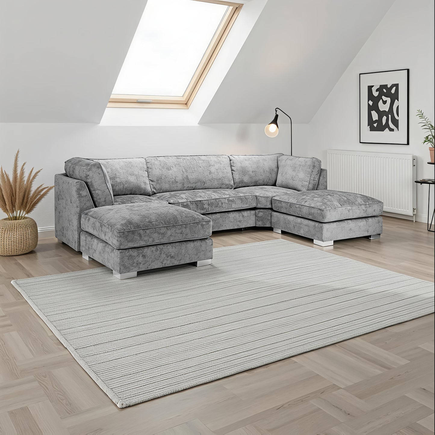 Bishop Platinum Fullback U Shape Corner Sofa UK – Modern Fabric Sofa for Family Living Rooms
