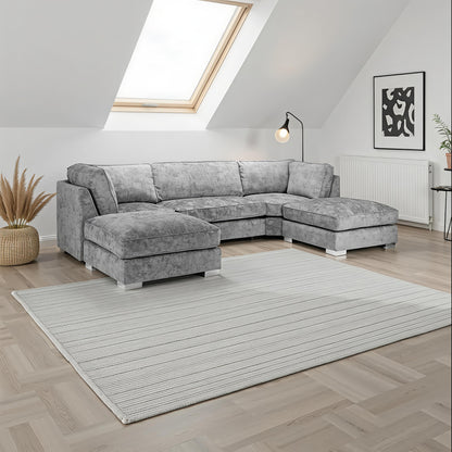Bishop Platinum Fullback U Shape Corner Sofa UK – Modern Fabric Sofa for Family Living Rooms