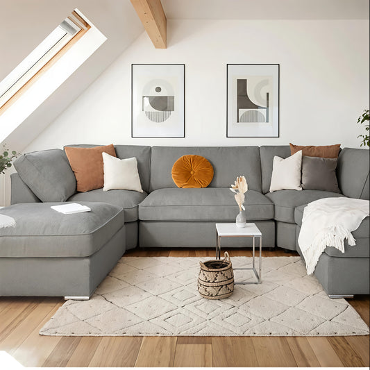 Inga Grey U Shape Corner Sofa UK – Modern Fabric Family Sofa for Contemporary Living Rooms