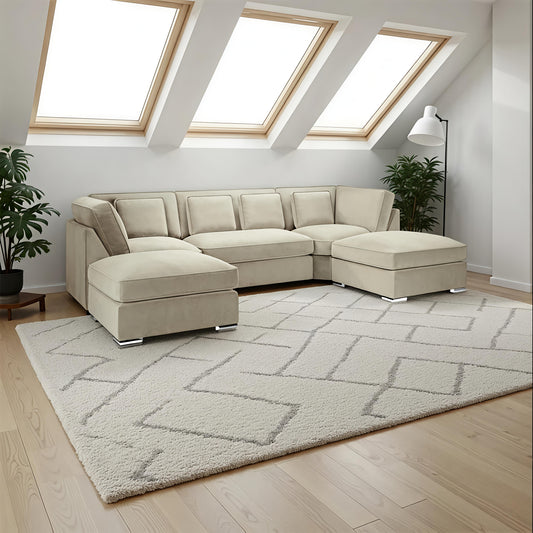 Belgravia Sofa Beige U Shape Corner – Luxury Fabric Corner Sofa UK
