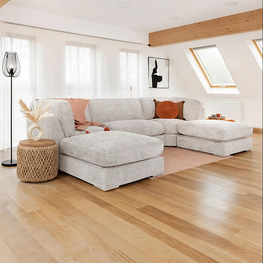 Esma Ivory U-Shape Corner Sofa – Modern Comfortable Family Sofa