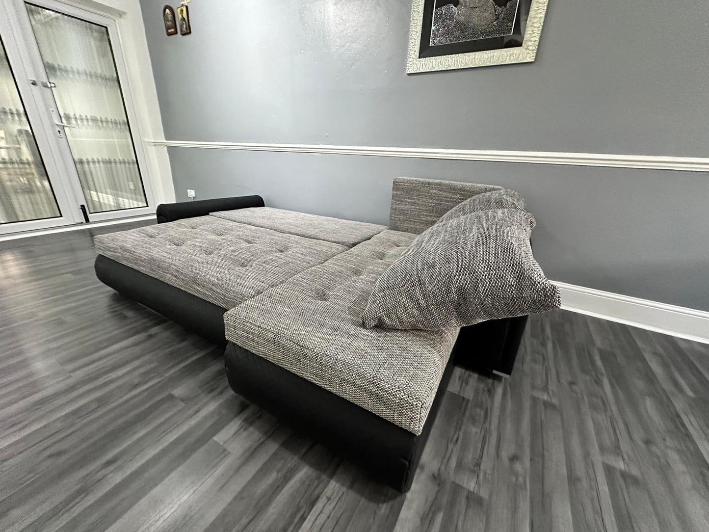 Berlin Universal Corner Sofa Bed with Storage – Grey Black – Left or Right Facing – Modern Convertible Sofa Bed UK