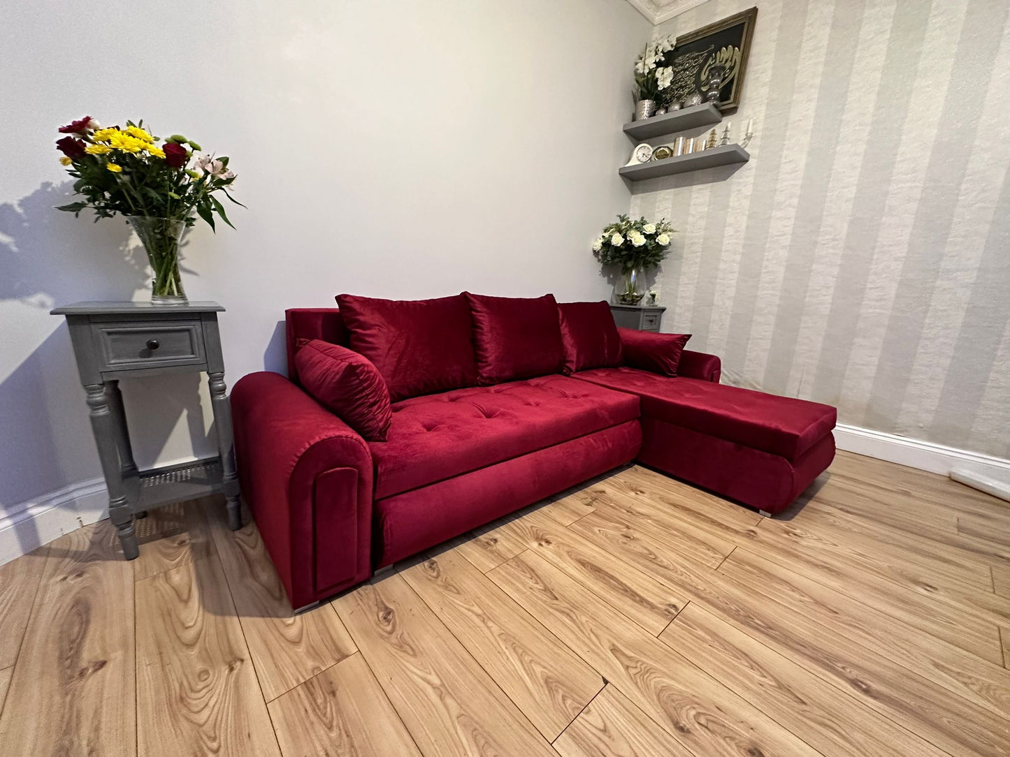 Berlin Universal Corner Sofa Bed with Storage – Maroon – Left or Right Facing – Modern Convertible Sofa Bed UK