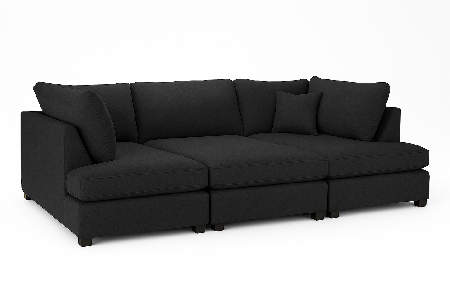 Carnaby Cinema U-Shape Sofa – Black | Large Linen Polyester Corner Sofa with Footstool