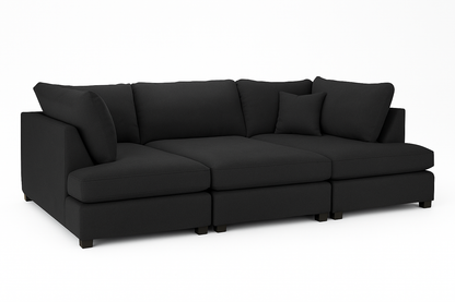 Carnaby Cinema U-Shape Sofa – Black | Large Linen Polyester Corner Sofa with Footstool
