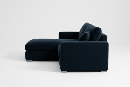 Navy Velvet L Shape Sofa UK – Luxury Plush Corner Sofa with Left Hand Chaise