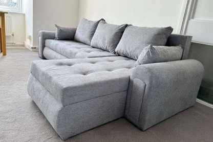 Berlin Universal Corner Sofa Bed with Storage – Light Grey Green – Left or Right Facing – Modern Space-Saving Sofa Bed UK