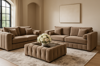 Lilly 3+2 Seater Corner Sofa Set – Luxury Velvet Chesterfield Style with Matching Coffee Table