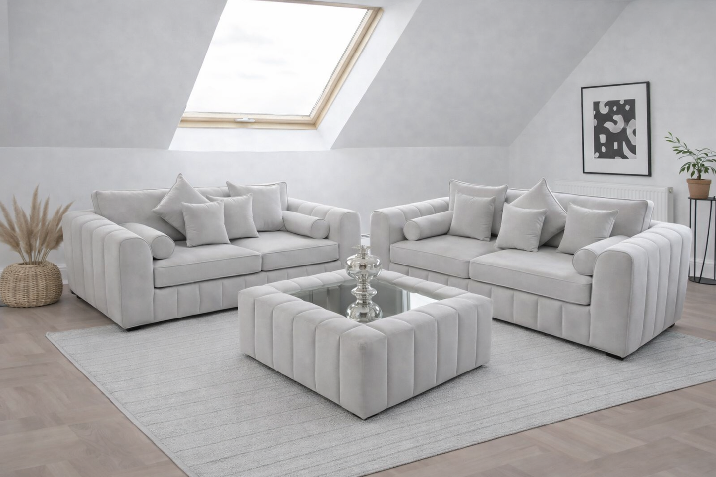 Lilly 3 +2 seater sofa with coffee table in Silver