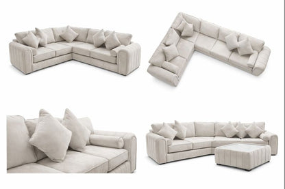 Lilly Corner Sofa 6 Seater – Silver Fabric L-Shaped Sofa