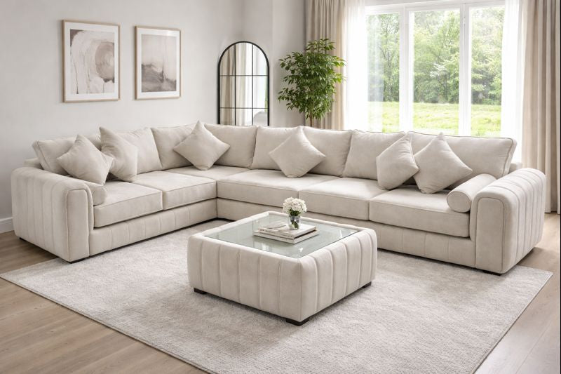 Lilly Corner Sofa 6 Seater – Silver Fabric L-Shaped Sofa