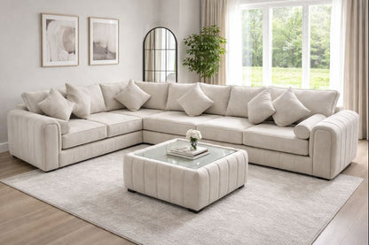 Lilly Corner Sofa 6 Seater – Silver Fabric L-Shaped Sofa