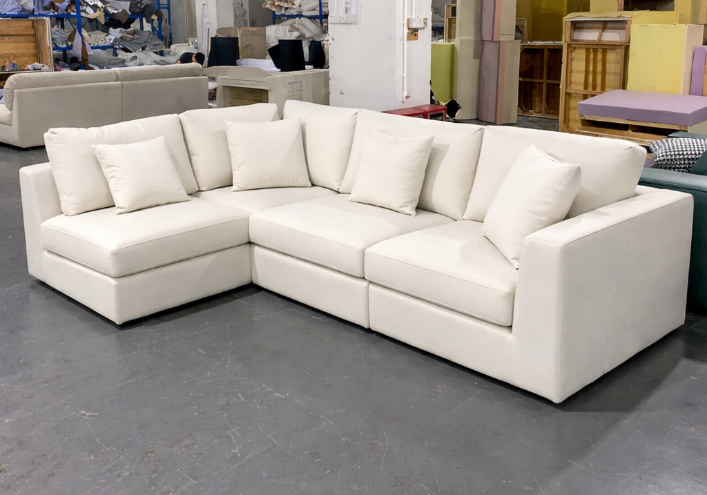 Luxury 5 Seater L-Shaped Corner Sofa in Cream Fabric