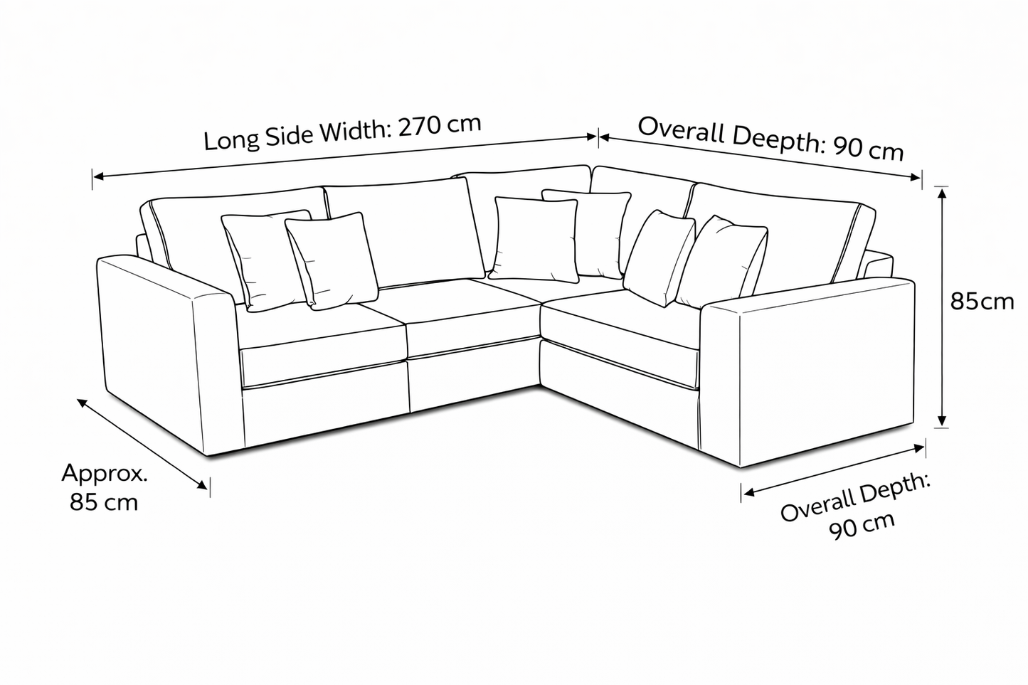 Luxury 5 Seater L-Shaped Corner Sofa in Cream Fabric