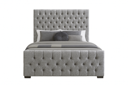 Luxury Chesterfield Crushed Velvet Bed Frame with Optional Mattress – Grey