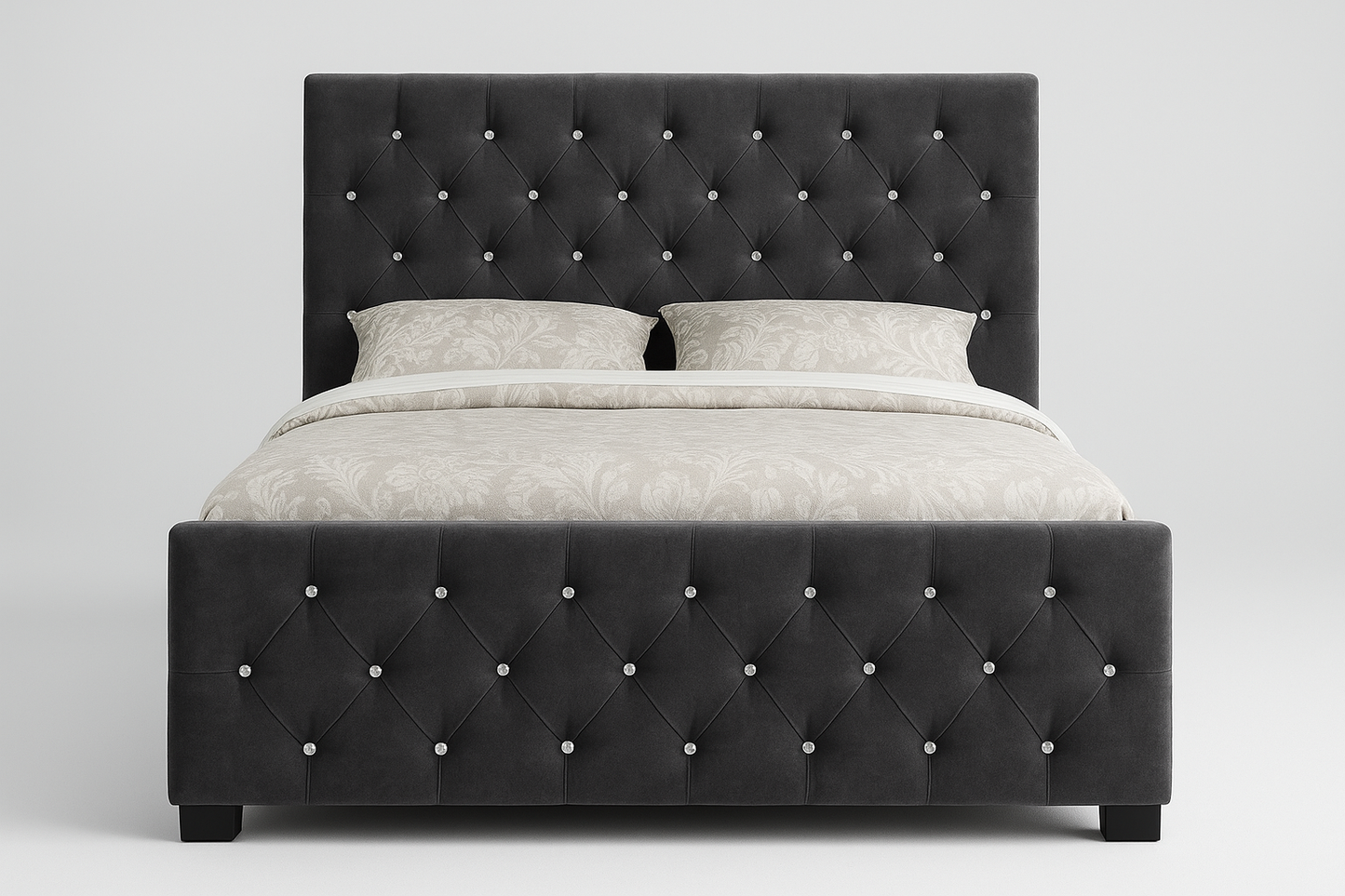 Luxury Upholstered Velvet Bed with Diamond Button Detailing