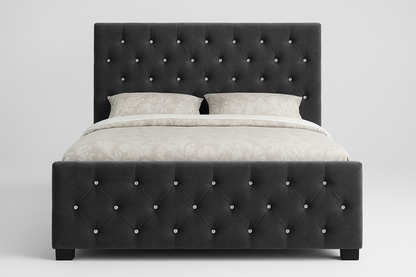 Luxury Upholstered Velvet Bed with Diamond Button Detailing