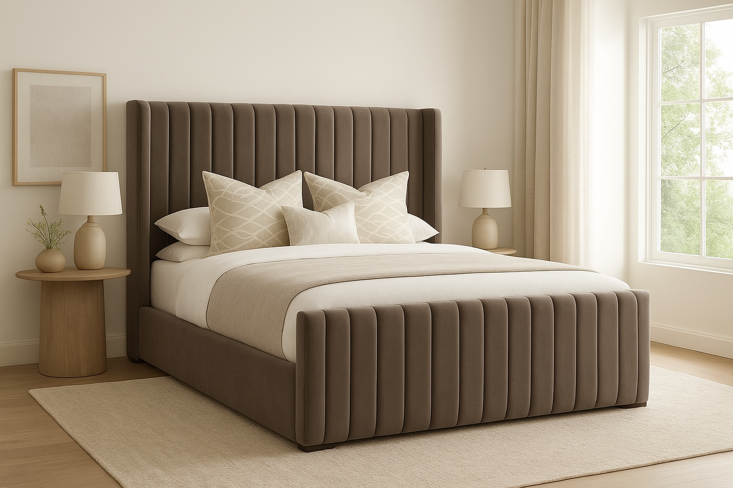 Luxury Velvet Upholstered Bed Frame with Wingback Headboard