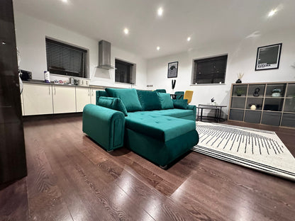 Berlin Universal Corner Sofa Bed with Storage – Teal – Left or Right Facing – Modern Convertible Sofa Bed UK