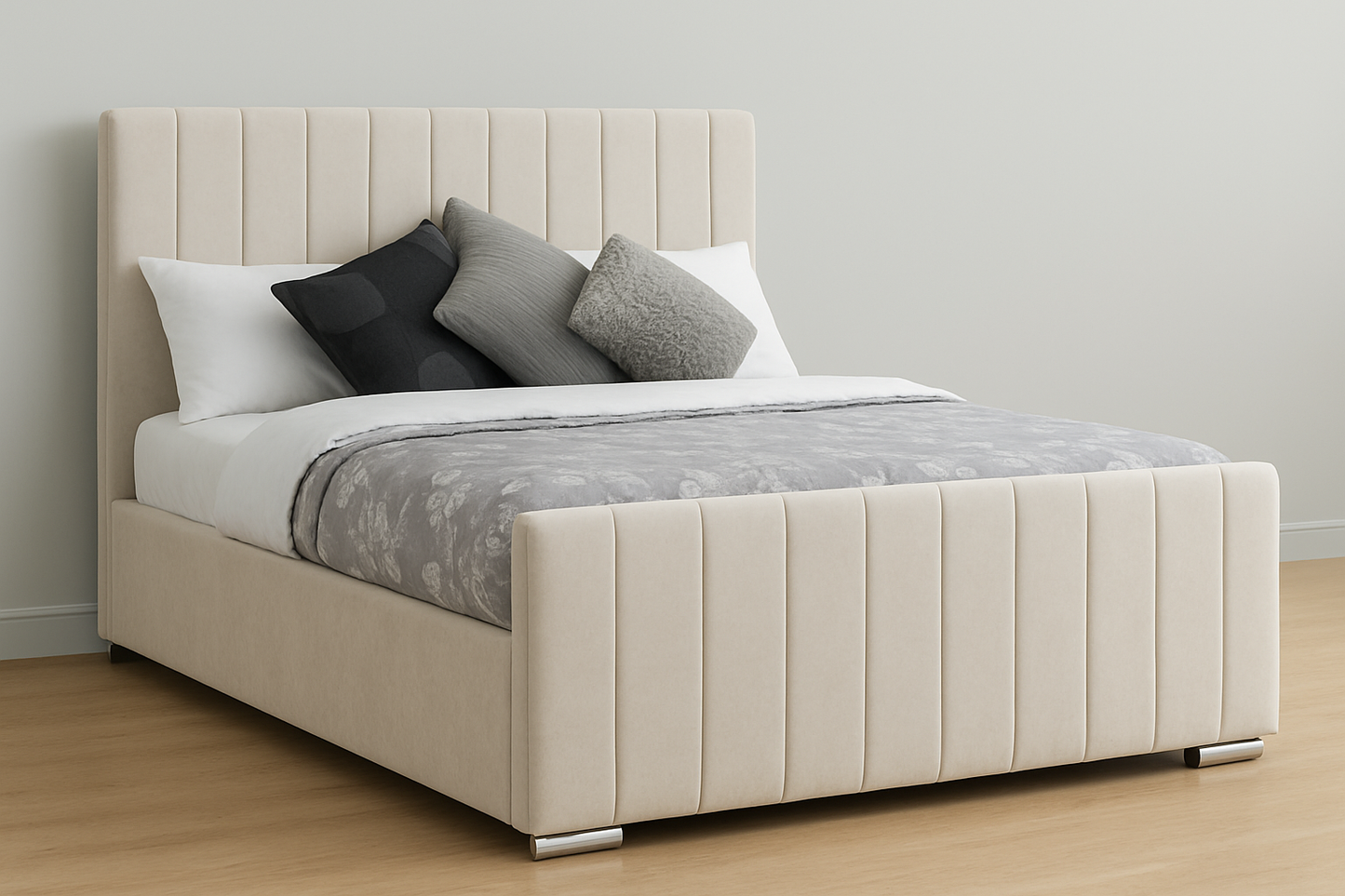 Luxury Upholstered Bed Frame with Fluted Headboard & Optional Mattress