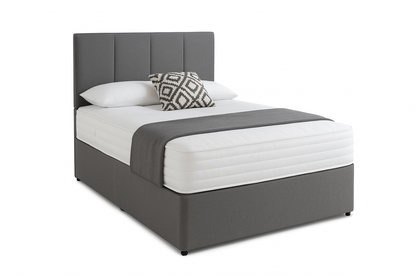 Grey Divan Bed with Mattress | Upholstered Panel Headboard | UK Sizes