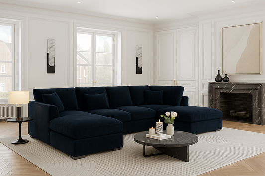 Bishop U-Shaped Velvet Sectional Sofa with Chaise — Black & Navy