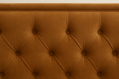 Chesterfield Scroll Wingback Velvet Bed – Camel Beige