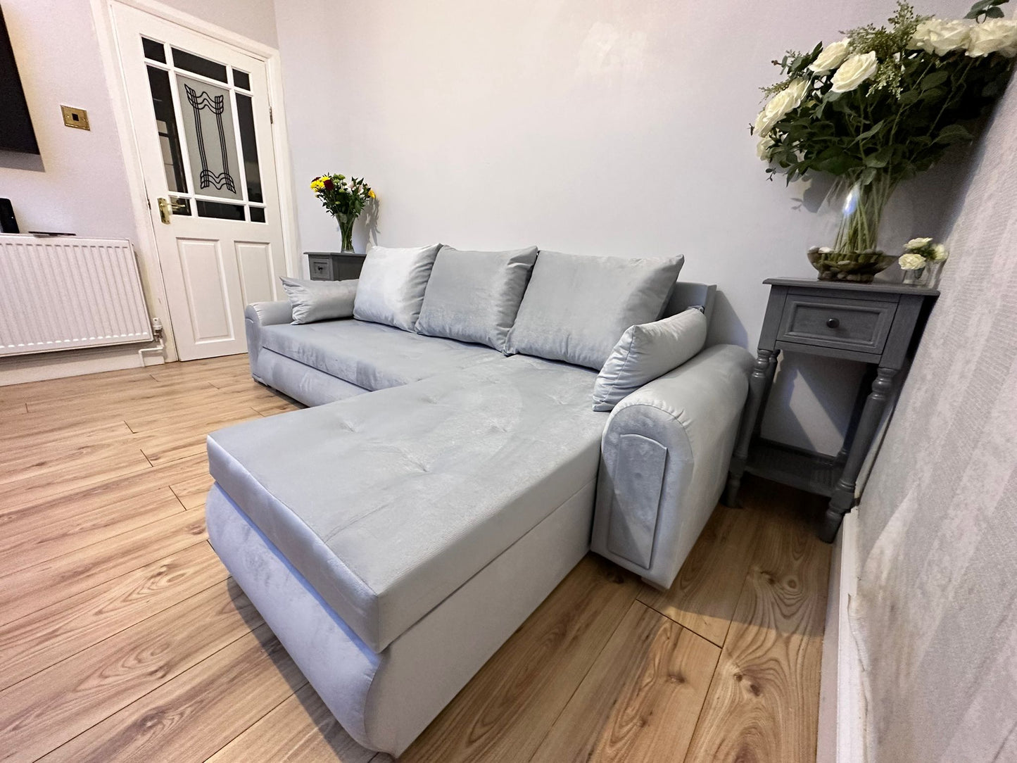 Berlin Universal Corner Sofa Bed with Storage – Silver – Left or Right Facing – Modern Convertible Sofa Bed UK