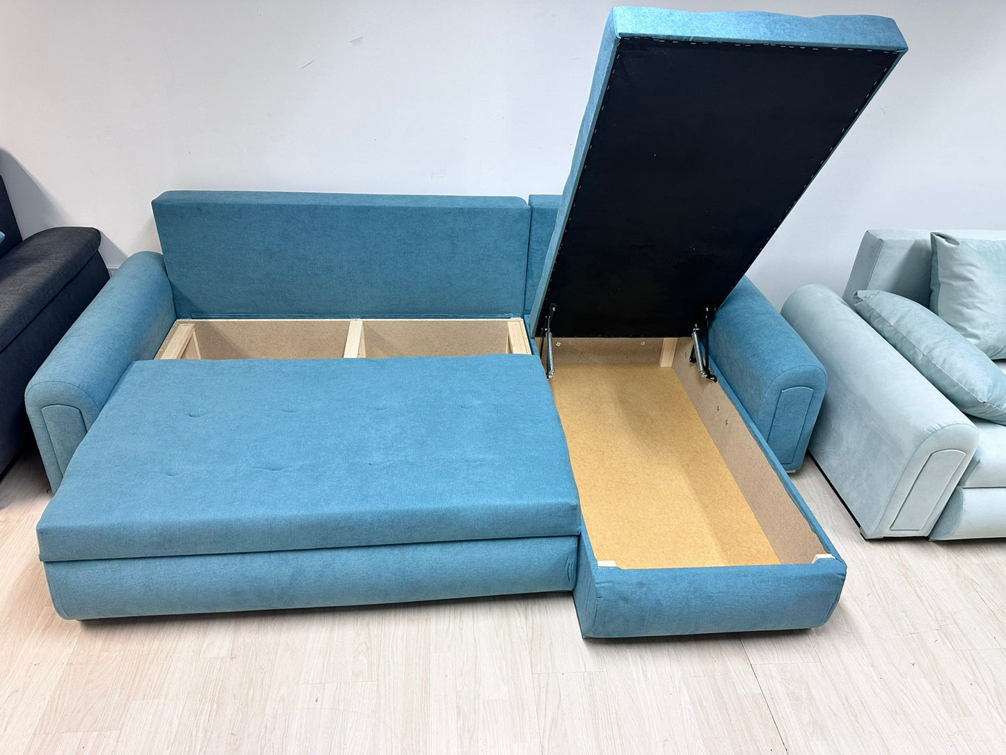 Berlin Universal Corner Sofa Bed with Storage – Sky Blue – Left or Right Facing – Modern Convertible Sofa Bed UK
