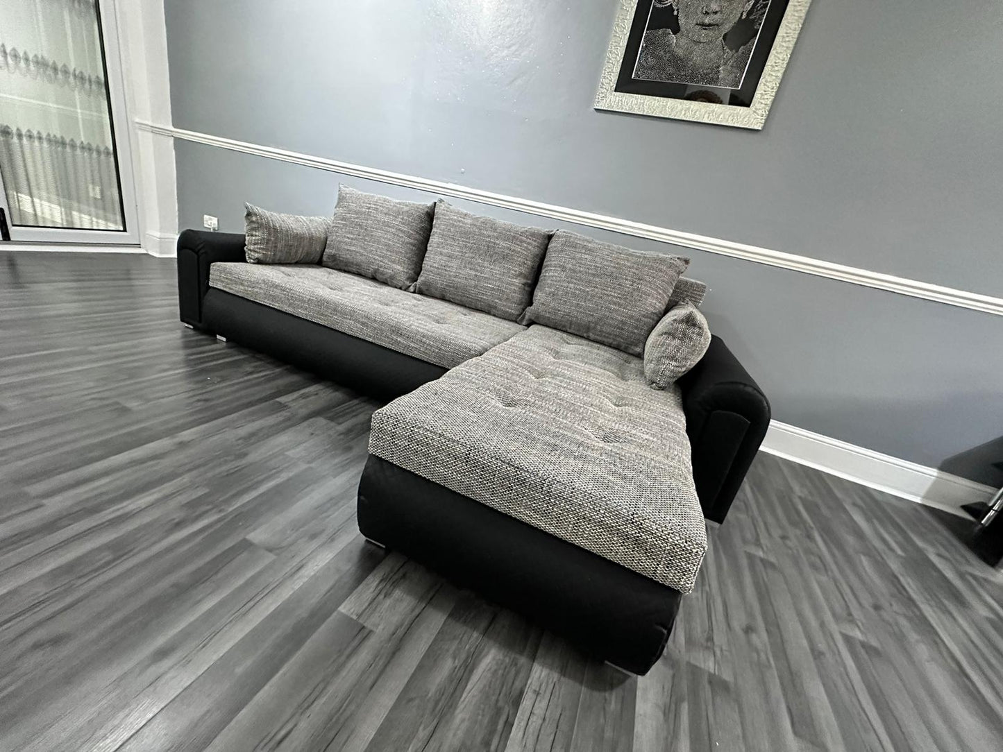 Berlin Universal Corner Sofa Bed with Storage – Grey Black – Left or Right Facing – Modern Convertible Sofa Bed UK