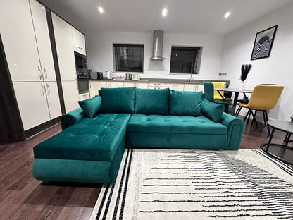 Berlin Universal Corner Sofa Bed with Storage – Teal – Left or Right Facing – Modern Convertible Sofa Bed UK