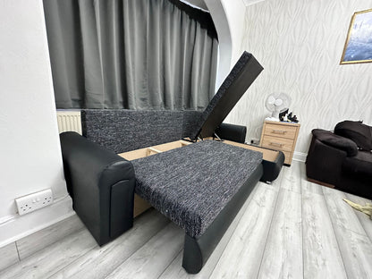 Berlin Universal Corner Sofa Bed with Storage – Black – Left or Right Facing – Modern Space-Saving Design