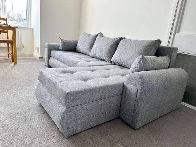 Berlin Universal Corner Sofa Bed with Storage – Light Grey Green – Left or Right Facing – Modern Space-Saving Sofa Bed UK