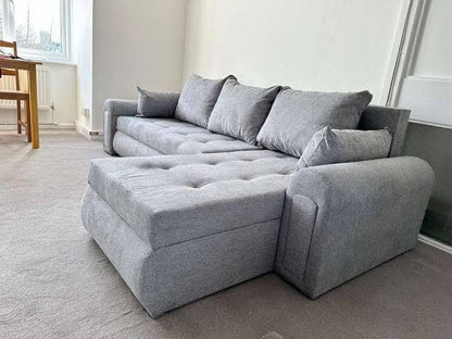 Berlin Universal Corner Sofa Bed with Storage – Light Grey Green – Left or Right Facing – Modern Space-Saving Sofa Bed UK