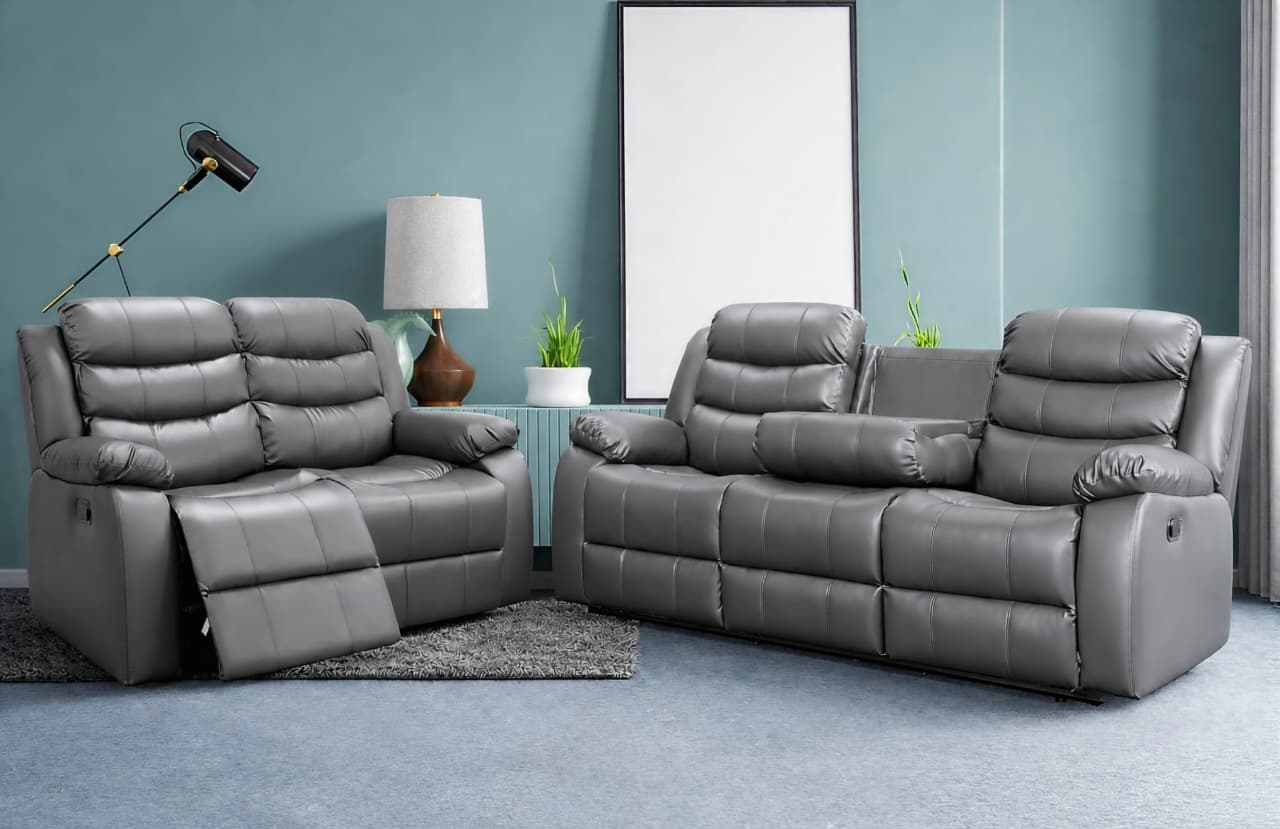 Luxury 3+2 Recliner Sofa Set – Black, Grey & Brown | Premium Comfort UK