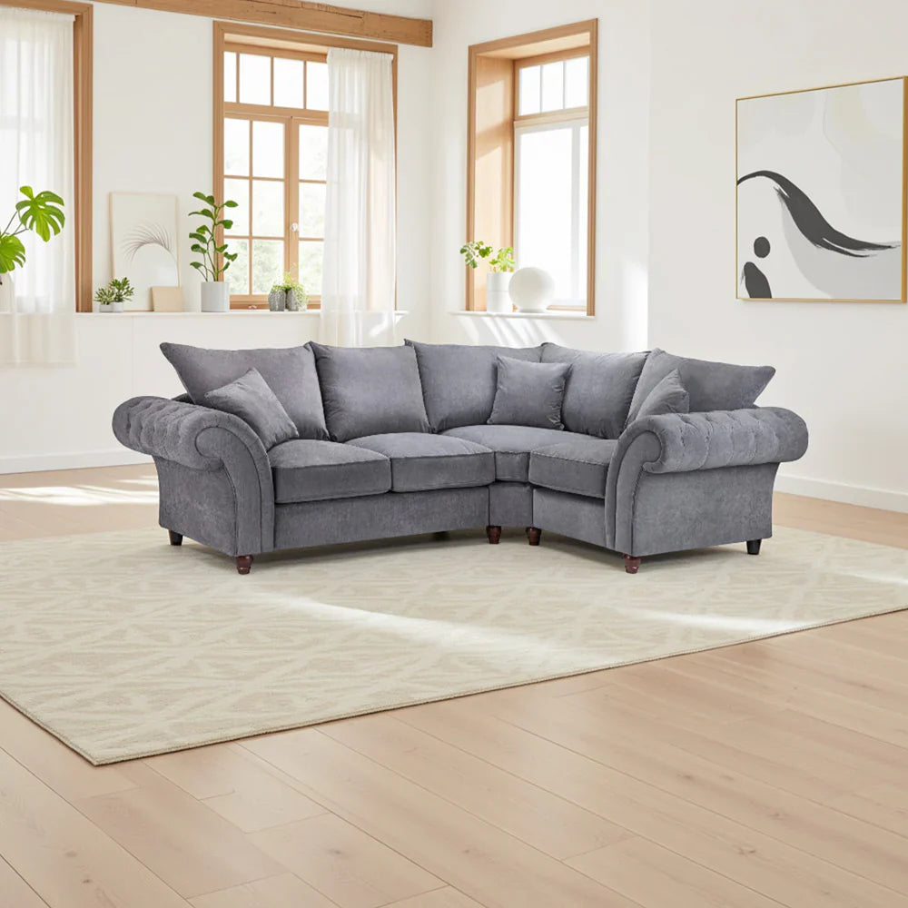 Verona Charcoal Corner Sofa - Luxury Chesterfield Fabric Corner Sofa UK