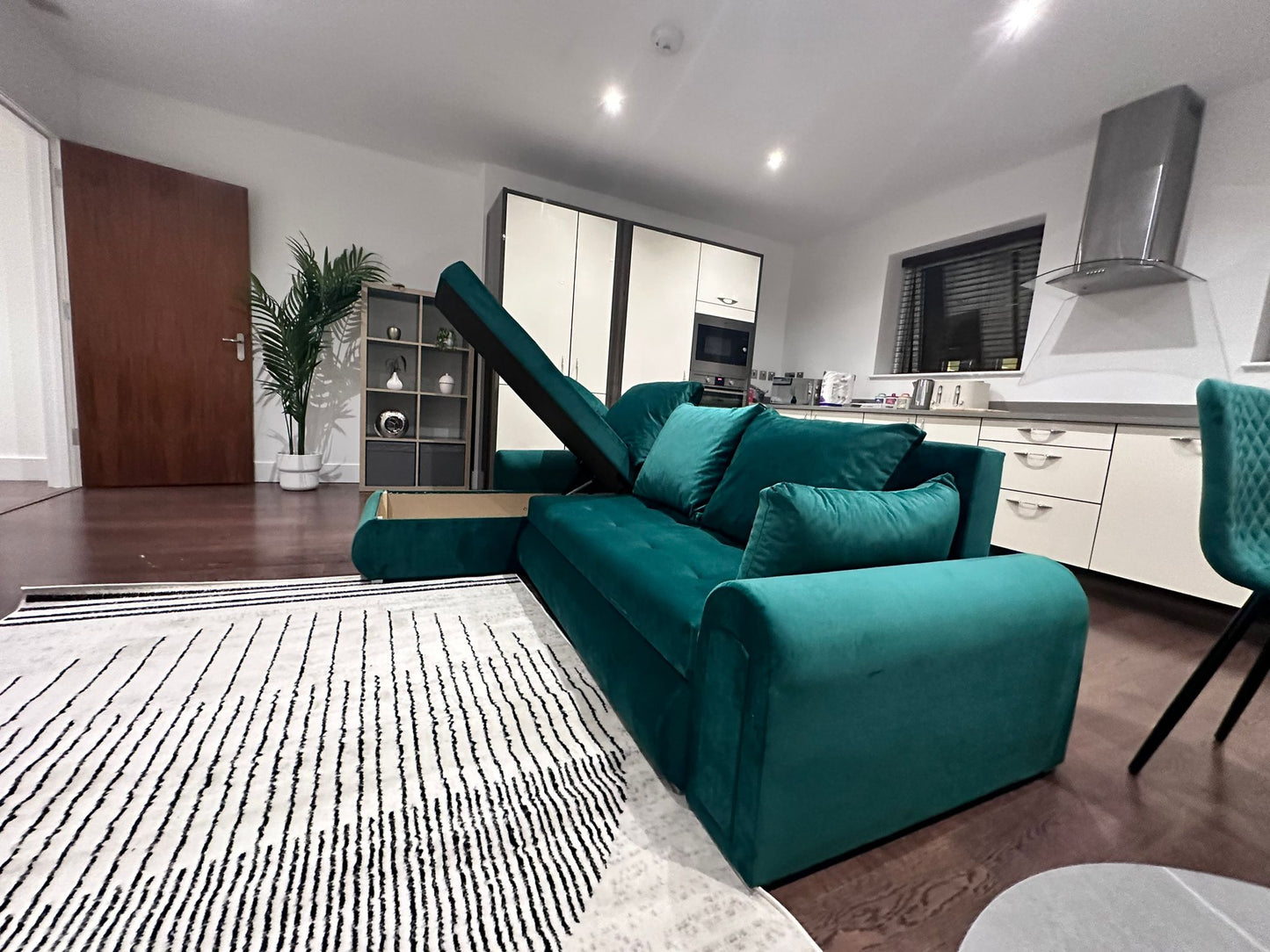 Berlin Universal Corner Sofa Bed with Storage – Teal – Left or Right Facing – Modern Convertible Sofa Bed UK