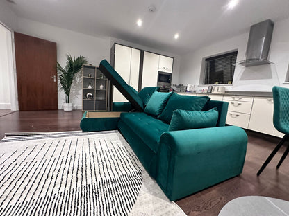 Berlin Universal Corner Sofa Bed with Storage – Teal – Left or Right Facing – Modern Convertible Sofa Bed UK